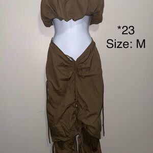 Brown Drawstring Midi Skirt - Women's